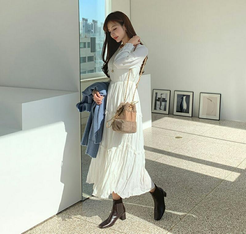 【新作10%OFF】プリーツティアードワンピース・全2色・b65054 レディース【ops】【韓国 ファッション ワンピース ロ