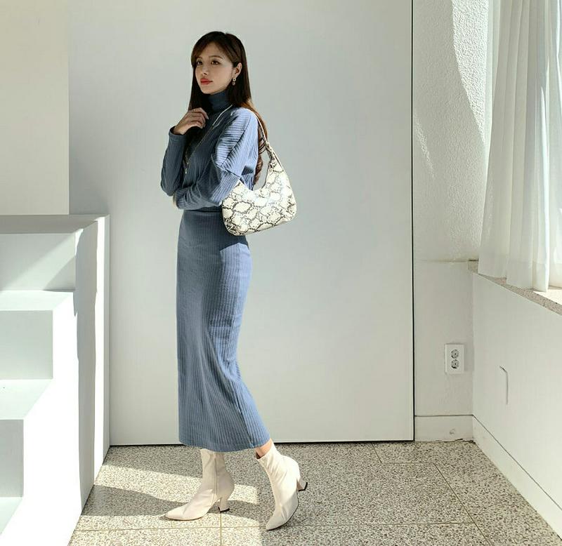 【新作10%OFF】ハーフネックリブワンピース・全3色・t65058 レディース【ops】【韓国 ファッション ワンピース ロン