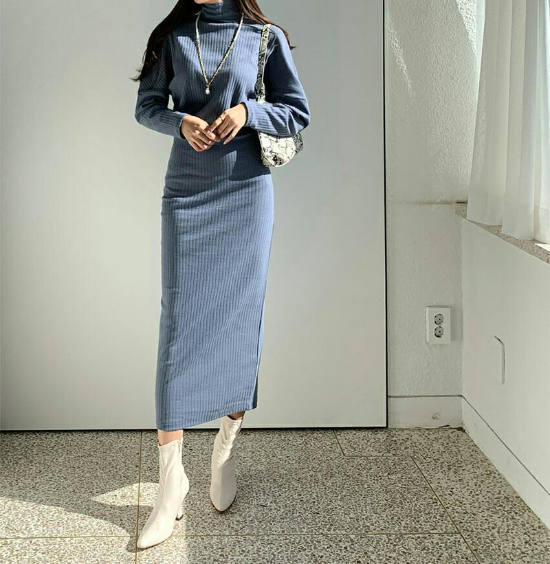 【新作10%OFF】ハーフネックリブワンピース・全3色・t65058 レディース【ops】【韓国 ファッション ワンピース ロン