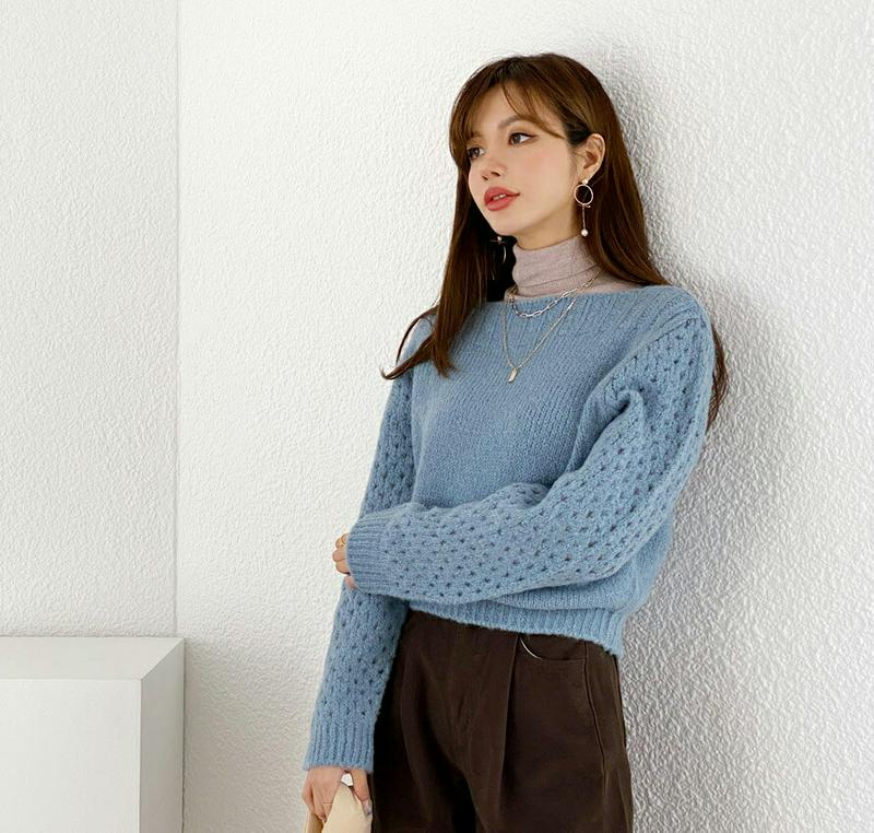 【新作10%OFF】ラウンドパンチングニット・全3色・t65040 レディース【tops】【韓国 ファッション トップス ニット