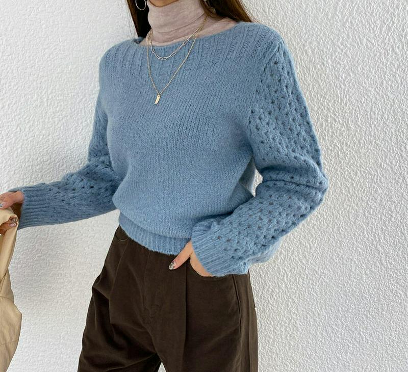 【新作10%OFF】ラウンドパンチングニット・全3色・t65040 レディース【tops】【韓国 ファッション トップス ニット