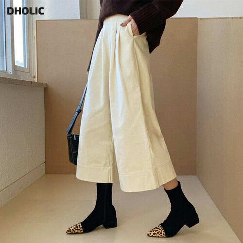 コーデュロイタックワイドパンツ・全4色・t65060 レディース【pt】【韓国 ファッション ボトムス ズボン パンツ ワイドパンツ ワイド クロップド タック コーデュロイ コントラスト シンプル 単色 無地 カジュアル ラフ 秋 冬】【ハイホリHIHOLLI】