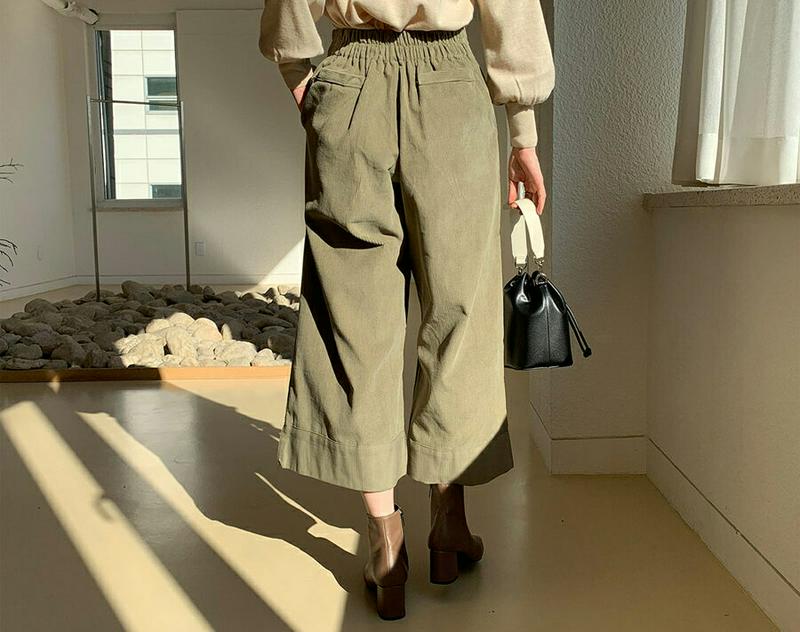 コーデュロイタックワイドパンツ・全4色・t65060 レディース【pt】【韓国 ファッション ボトムス ズボン パンツ ワイドパンツ ワイド クロップド タック コーデュロイ コントラスト シンプル 単色 無地 カジュアル ラフ 秋 冬】【ハイホリHIHOLLI】