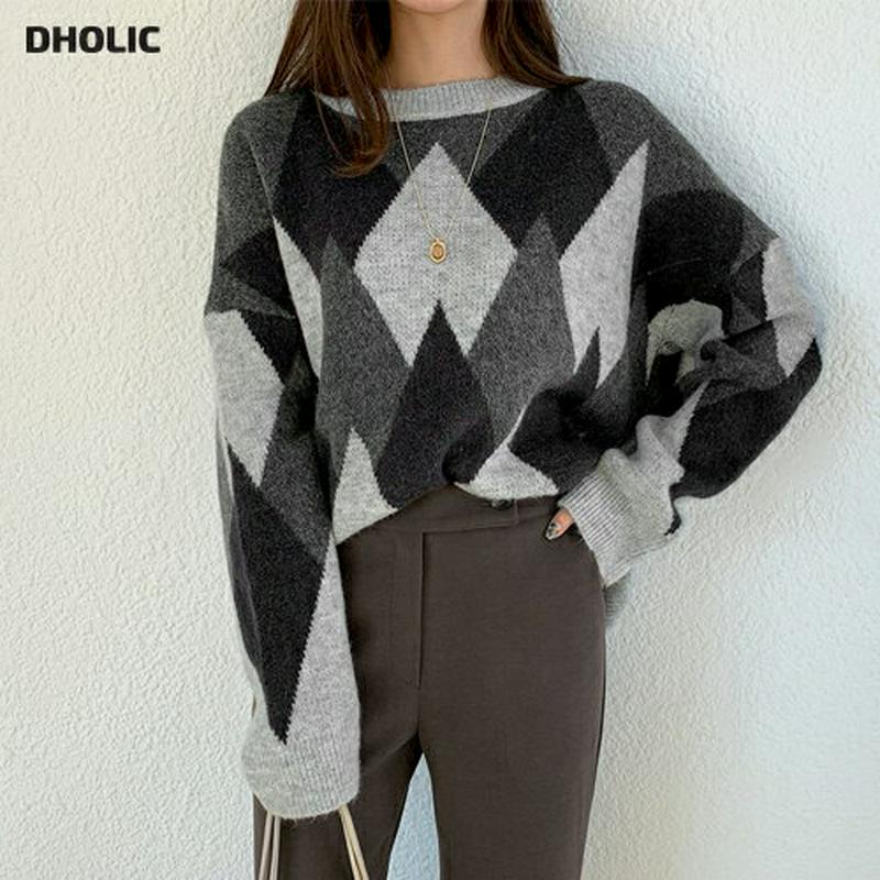 【新作10%OFF】ダイヤパターンニット・全2色・b65050 レディース【tops】【韓国 ファッション トップス ニット ニ