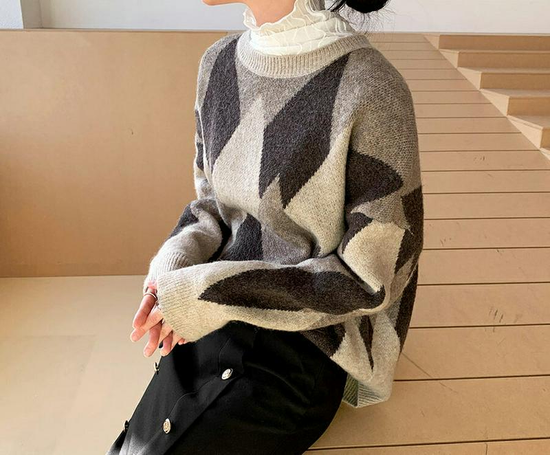 【新作10%OFF】ダイヤパターンニット・全2色・b65050 レディース【tops】【韓国 ファッション トップス ニット ニ