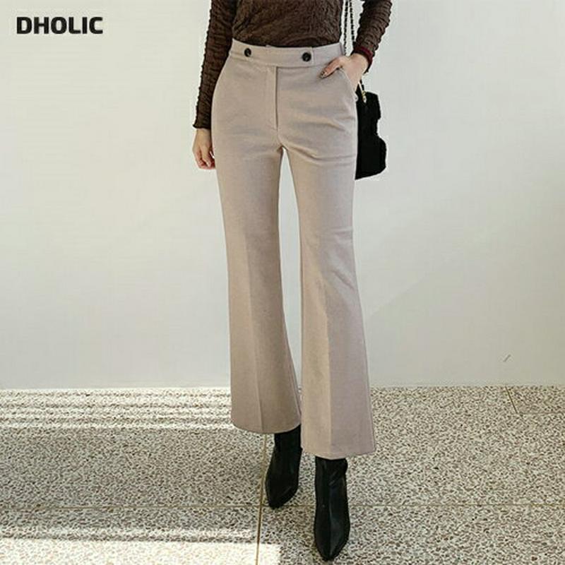 【新作10%OFF】ダブルボタンブーツカットパンツ・全3色・t65063 レディース【pt】【韓国 ファッション ボトムス ズボ