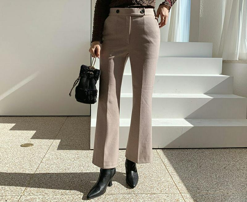 【新作10%OFF】ダブルボタンブーツカットパンツ・全3色・t65063 レディース【pt】【韓国 ファッション ボトムス ズボ