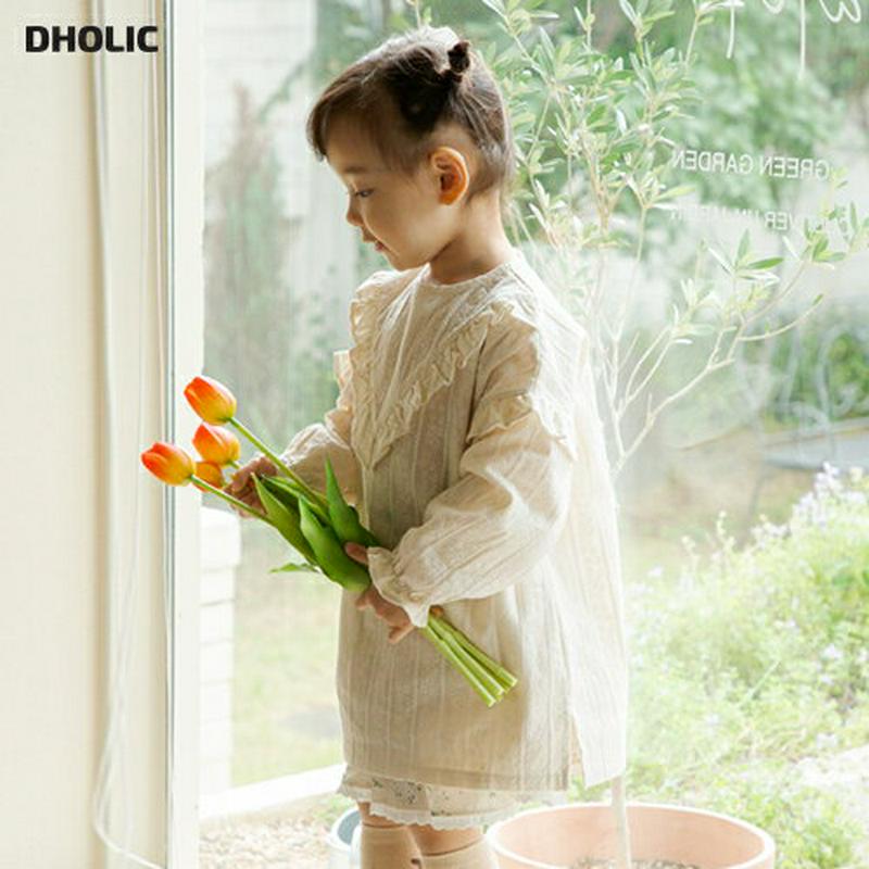 Vフリルブラウス・p008596 キッズ【3~8才】【bl】【トップス ブラウス 長袖 フリル 可愛い かわいい ガーリー 雰囲気 女の子 春 秋 韓国 韓国子供服 子供 こども 子供服 こども服】【KIDS】