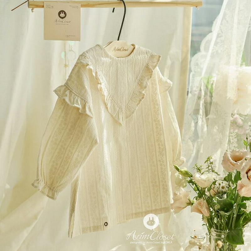 Vフリルブラウス・p008596 キッズ【3~8才】【bl】【トップス ブラウス 長袖 フリル 可愛い かわいい ガーリー 雰囲気 女の子 春 秋 韓国 韓国子供服 子供 こども 子供服 こども服】【KIDS】
