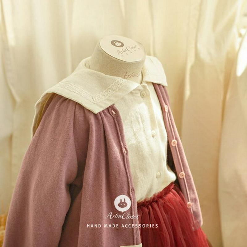レースセーラーカラーブラウス・p008602 キッズ【3~8才】【bl】【トップス　ブラウス 長袖 レース セーラーカラー 可愛い かわいい ガーリー 女の子 春 秋 韓国 韓国子供服 子供 こども 子供服 こども服】【KIDS】
