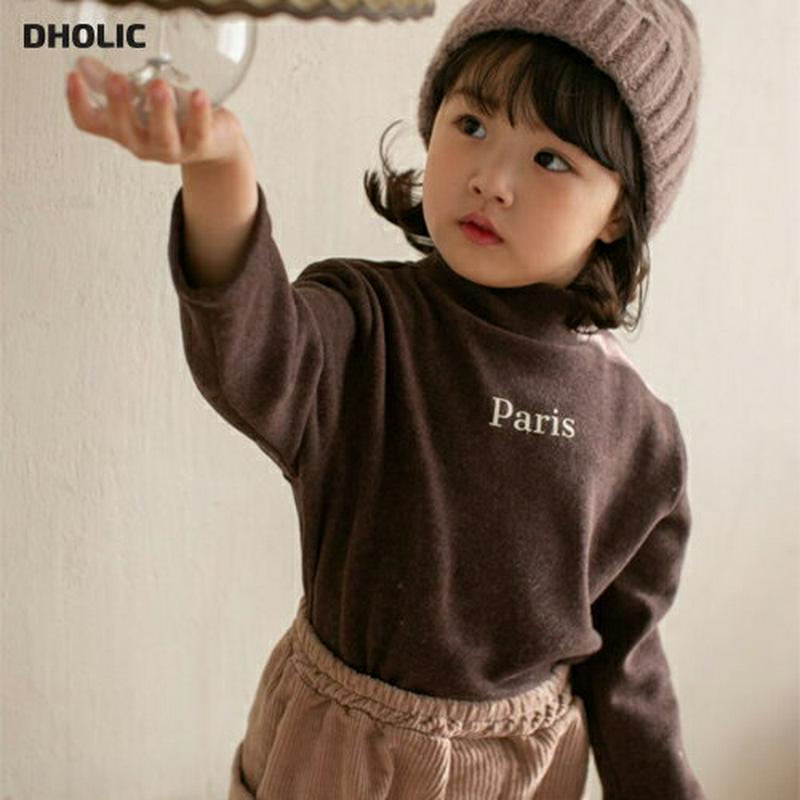【キッズ20%OFF】ピーチ起毛ParisハイネックTシャツ(kids)・u08560 キッズ【3~8才】【tops】【トップス