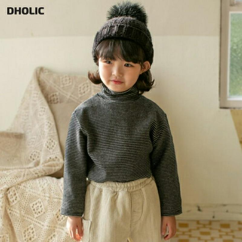 【キッズ20%OFF】ピーチ起毛ボーダーハイネックTシャツ(kids)・u08571 キッズ【3~8才】【tops】【トップス 