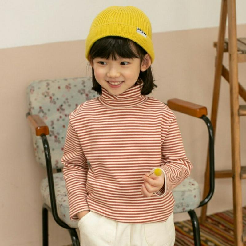 【キッズ20%OFF】ピーチ起毛ボーダーハイネックTシャツ(kids)・u08571 キッズ【3~8才】【tops】【トップス 