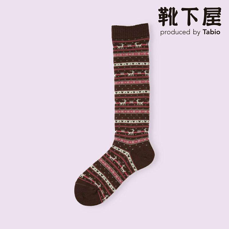 【クーポンで3足1,100円】【Mighty Soxer】シカ柄ハイソックス / 靴下屋 3pairs 靴下 タビオ マイティソクサー くつ下 ハイ レディース 日本製