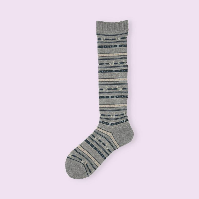 【クーポンで3足1,100円】【Mighty Soxer】シカ柄ハイソックス / 靴下屋 3pairs 靴下 タビオ マイティソクサー くつ下 ハイ レディース 日本製