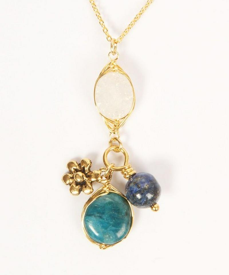 【ときめくカラフル天然石】K14GF お花のブルーネックレス
