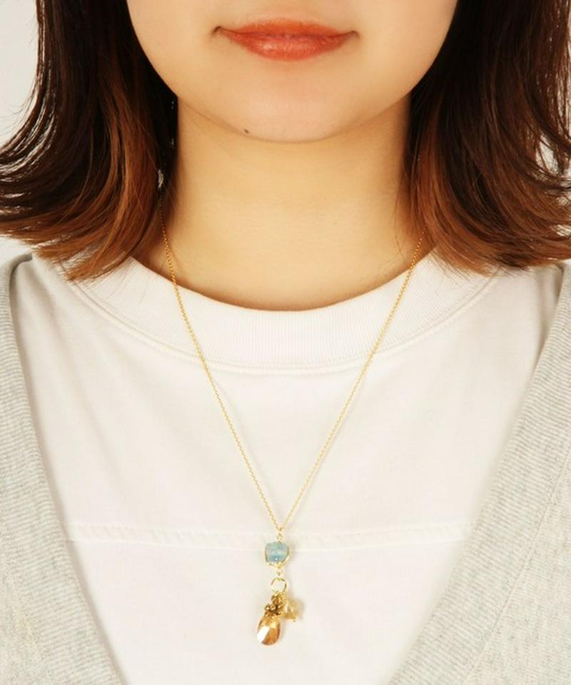 【ときめくカラフル天然石】K14GF お花のオレンジネックレス