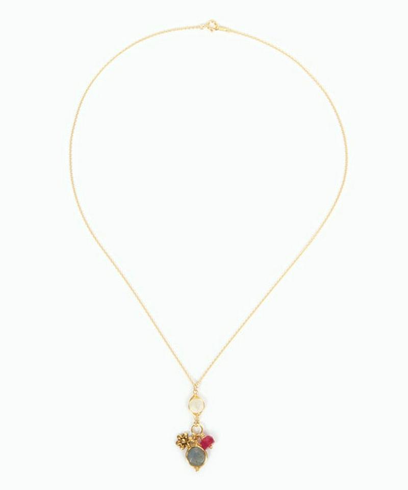 【ときめくカラフル天然石】K14GF お花のレッドネックレス