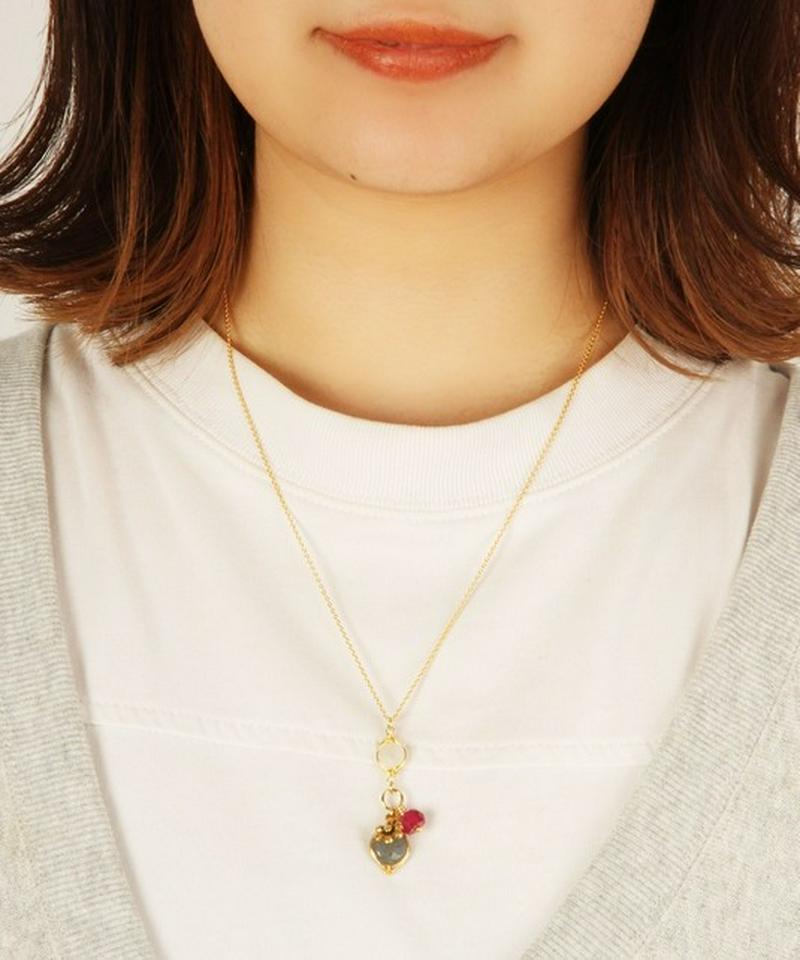 【ときめくカラフル天然石】K14GF お花のレッドネックレス