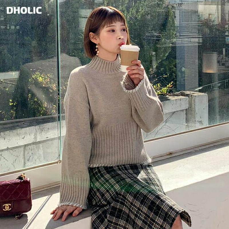 【新作10%OFF】ステッチへムハーフネックニット・全2色・b61801 レディース【tops】【韓国 ファッション トップス ニット ニットトップス ロングスリーブ 長袖 ハーフネック リブ 配色 ステッチ シンプル カジュアル 高級感 大人 上品 秋 冬】