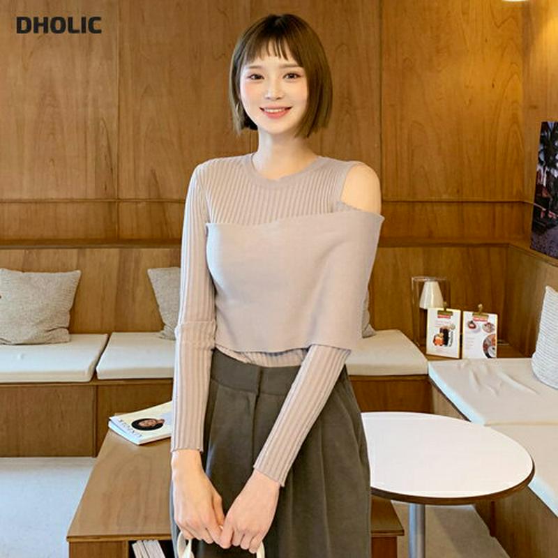 【新作10%OFF】オープンショルダーニット・全3色・t61791 レディース【tops】【韓国 ファッション トップス ニット ニットトップス ロングスリーブ 長袖 ラウンドネック オープンショルダー リブ スリム アンバランス シンプル 大人 秋 冬】