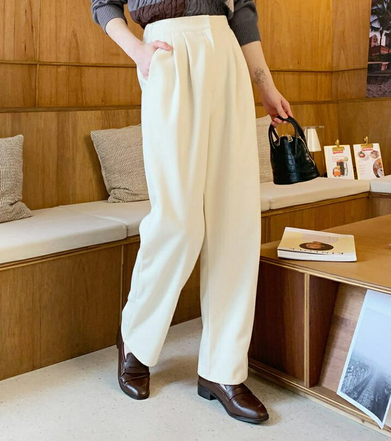 【新作10%OFF】ツータックワイドスラックス・全3色・t61822 レディース【pt】【韓国 ファッション ボトムス ズボン パンツ ロングパンツ ワイドパンツ スラックス ワイドスラックス タック バックゴム シンプル 単色 無地 カジュアル 大人 上品 秋 冬】