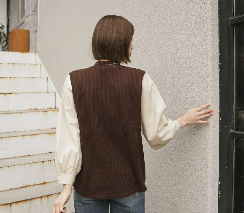 【新作10%OFF】コントラストスリーブTシャツ・全2色・b61795 レディース【tops】【韓国 ファッション トップス Tシャツ ロングスリーブ 長袖 ハーフネック コントラスト 配色 リブ シンプル カジュアル 大人 上品 秋 冬】