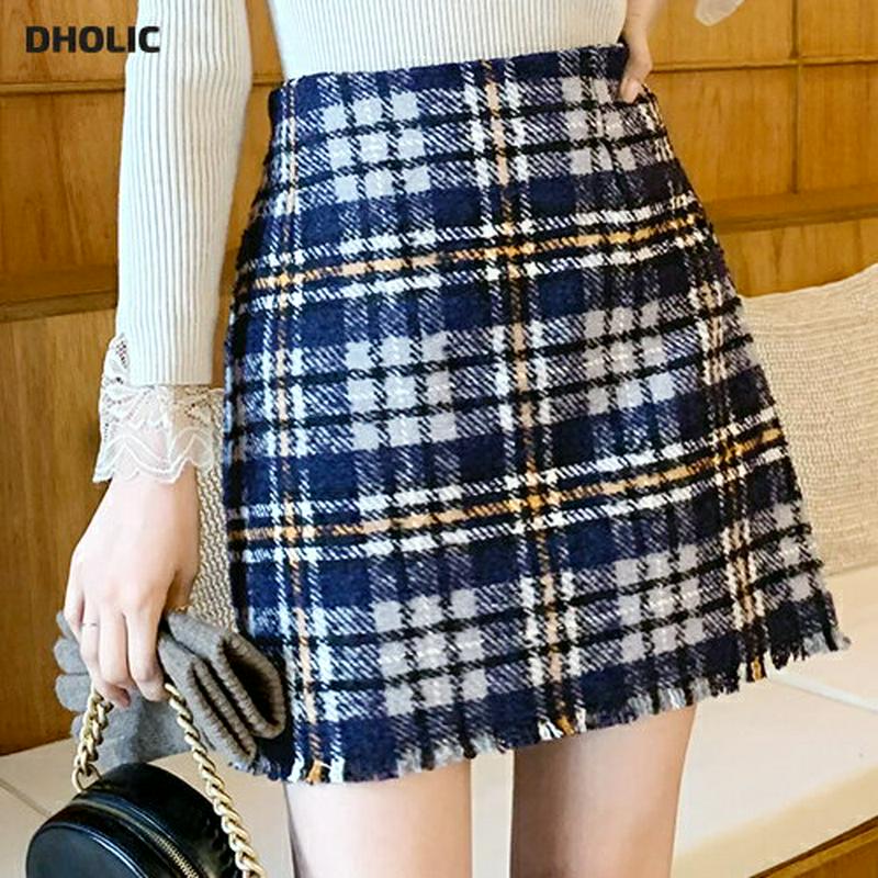 【新作10%OFF】チェックミニスカート・全2色・b61814 レディース【sk】【韓国 ファッション ボトムス スカート ミニ丈 ミニスカート 台形 台形スカート タイトスカート チェック柄 フリンジ 大人 ガーリー 上品 秋 冬】
