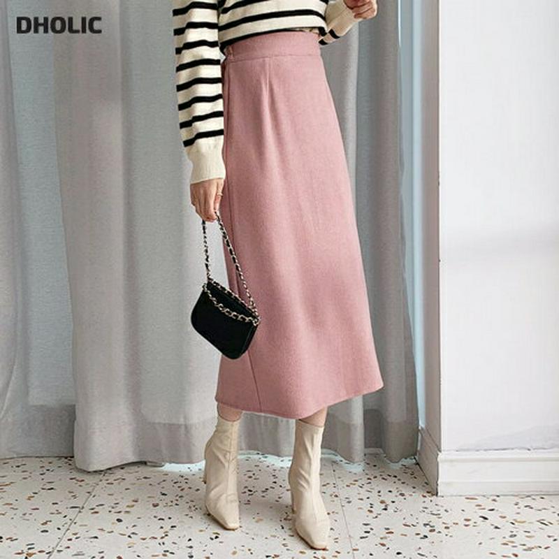 ソフトHラインスカート・全5色・b61815 レディース【sk】 韓国ファッション ボトムス スカート ロング丈 ロングスカート Hライン Hラインスカート シンプル 単色 無地 ソフト スリット バックゴム 大人 フェミニン 秋 冬