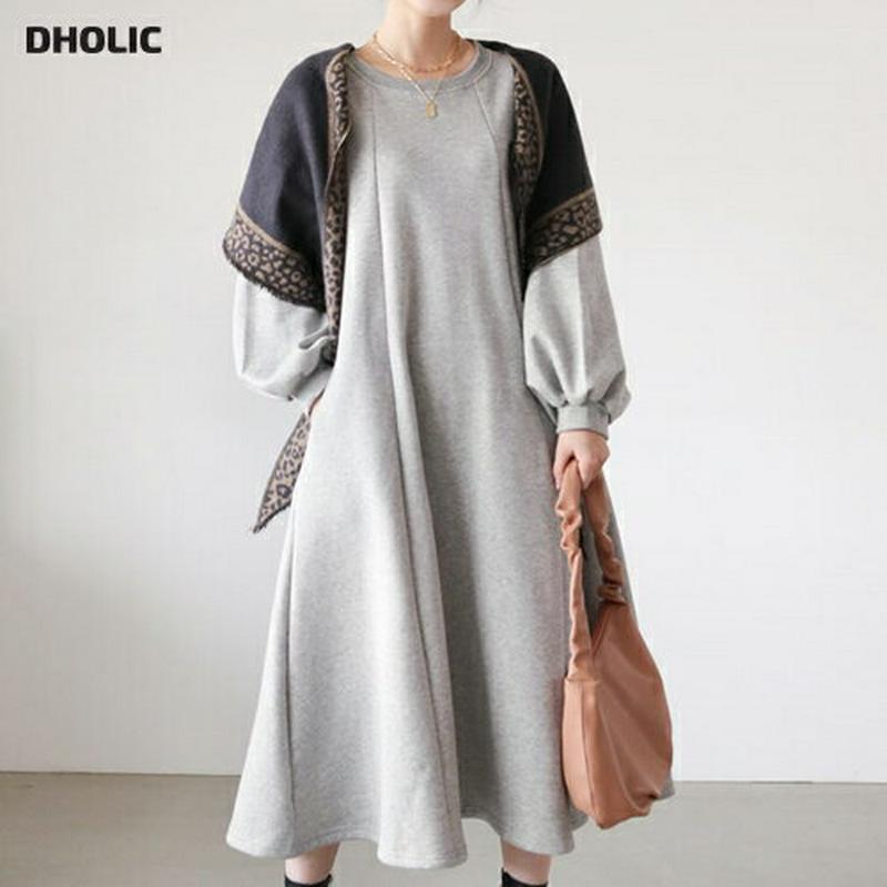 ≪人気商品再入荷≫裏起毛フレアワンピース・全3色・b65217 レディース【ops】韓国ファッション ワンピース ロング丈 長袖 カットソーワンピース ボリューム袖 ラウンドネック ルーズ フレア 単色 無地 カジュアル 裏起毛 ゆったり 秋 冬 ハイホリHIHOLLI