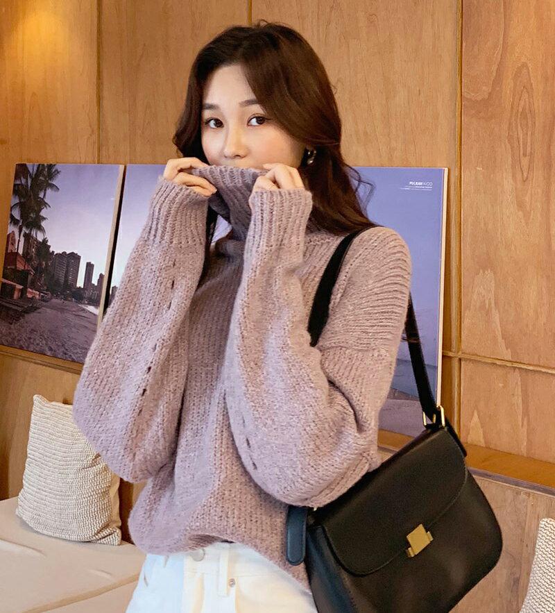 【只今10%OFF】タートルネックニット・全5色・t61804 レディース【tops】【韓国 ファッション トップス ニット ニットトップス ロングスリーブ 長袖 タートルネック パンチング ルーズ シンプル カジュアル ゆったり ラフ 秋 冬】