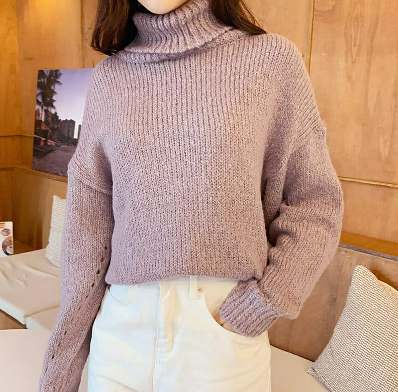 【只今10%OFF】タートルネックニット・全5色・t61804 レディース【tops】【韓国 ファッション トップス ニット ニットトップス ロングスリーブ 長袖 タートルネック パンチング ルーズ シンプル カジュアル ゆったり ラフ 秋 冬】