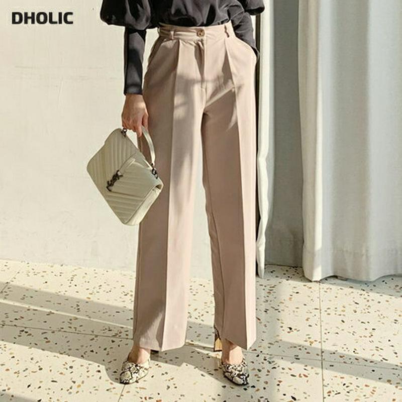 【新作10%OFF】裏起毛ワンタックスラックス・全2色・t61821 レディース【pt】【韓国 ファッション ボトムス ズボン パンツ ロングパンツ スラックス ロングスラックス ストレート タック 裏起毛 シンプル 単色 無地 ベーシック 大人 秋 冬】