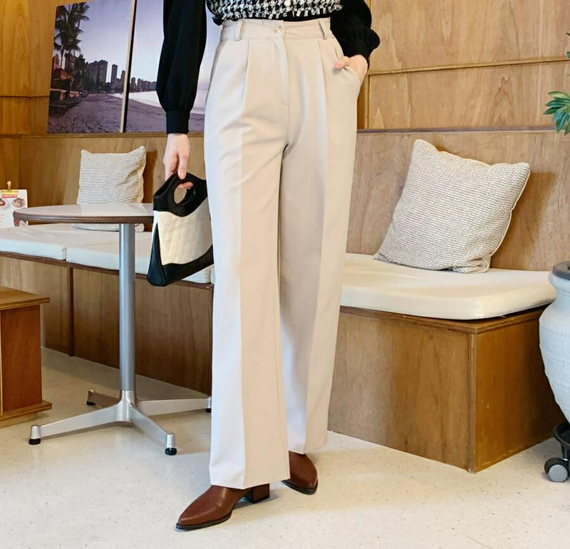 【新作10%OFF】裏起毛ワンタックスラックス・全2色・t61821 レディース【pt】【韓国 ファッション ボトムス ズボン パンツ ロングパンツ スラックス ロングスラックス ストレート タック 裏起毛 シンプル 単色 無地 ベーシック 大人 秋 冬】