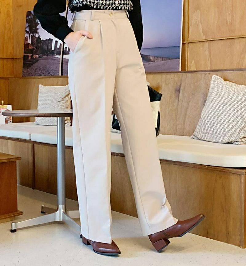 【新作10%OFF】裏起毛ワンタックスラックス・全2色・t61821 レディース【pt】【韓国 ファッション ボトムス ズボン パンツ ロングパンツ スラックス ロングスラックス ストレート タック 裏起毛 シンプル 単色 無地 ベーシック 大人 秋 冬】