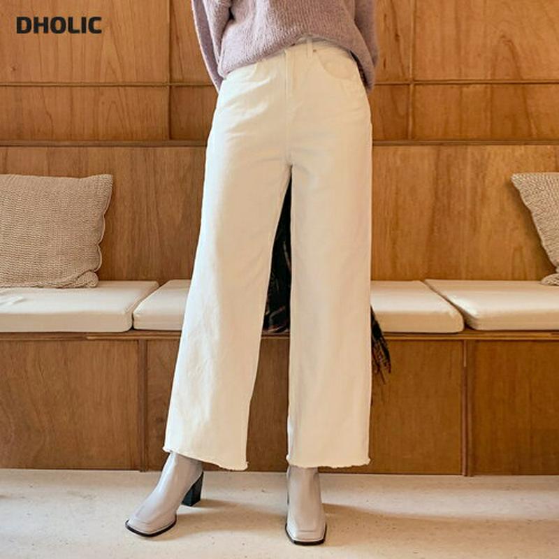 【新作10%OFF】裏起毛ワイドパンツ・全1色・t61823 レディース【pt】【韓国 ファッション ボトムス ズボン パンツ ロングパンツ ワイドパンツ ハイウエスト ストレート 裏起毛 カットオフ 綿 コットン シンプル カジュアル 単色 無地 上品 秋 冬】