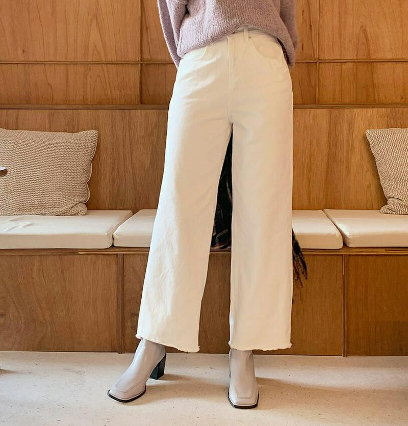 【新作10%OFF】裏起毛ワイドパンツ・全1色・t61823 レディース【pt】【韓国 ファッション ボトムス ズボン パンツ ロングパンツ ワイドパンツ ハイウエスト ストレート 裏起毛 カットオフ 綿 コットン シンプル カジュアル 単色 無地 上品 秋 冬】