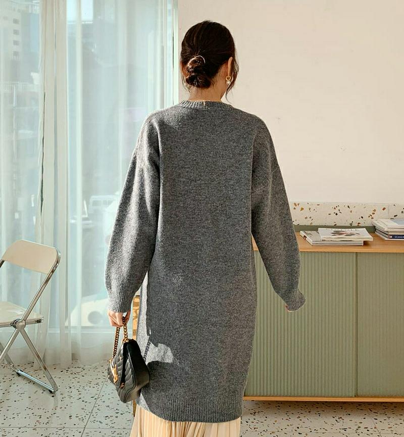 【新作10%OFF】スリットヘムワンピース・全3色・b61808 レディース【ops】【韓国 ファッション ワンピース ミディ丈 ミディワンピース 長袖 ロングスリーブ ドロップショルダー ラウンドネック スリット ルーズ シンプル 単色 無地 カジュアル ラフ 秋 冬】