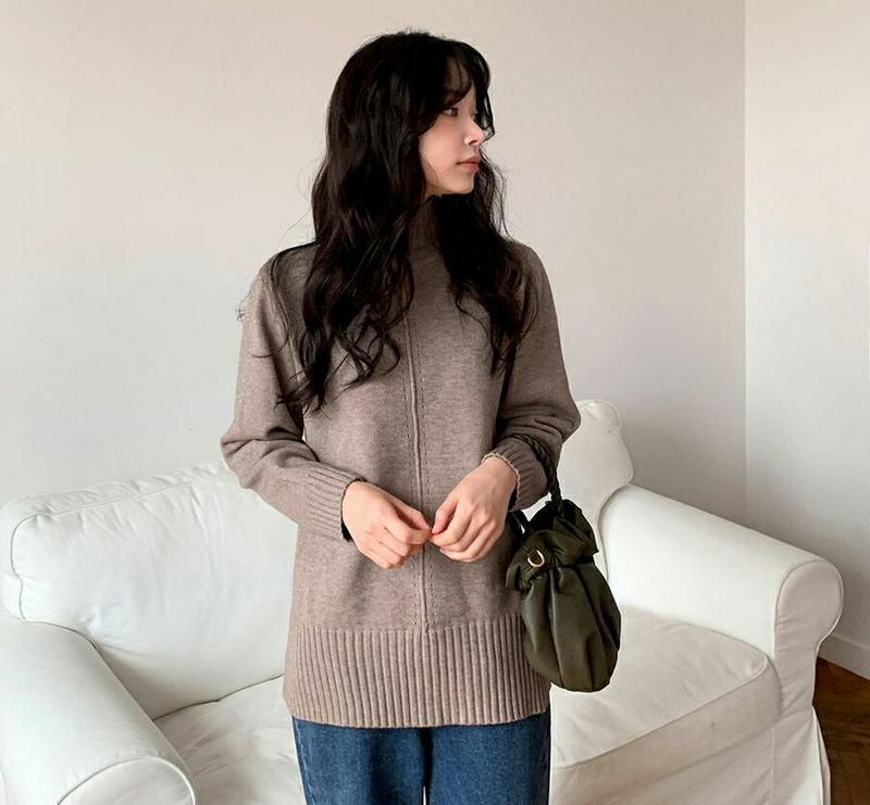 【新作10%OFF】ロールハイネックニット・全4色・b65251 レディース【tops】【韓国 ファッション トップス ニット ニットトップス ロングスリーブ 長袖 ハイネック リブ スリット 点線 ライン シンプル カジュアル アンバランス ゆったり ラフ 秋 冬】【ハイホリHIHOLLI】