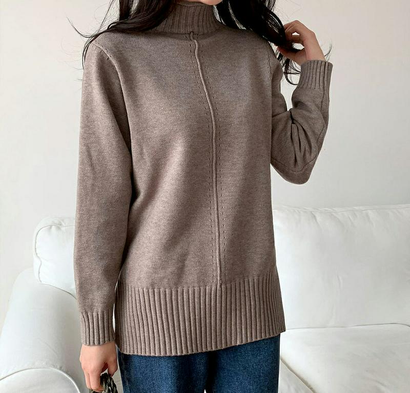 【新作10%OFF】ロールハイネックニット・全4色・b65251 レディース【tops】【韓国 ファッション トップス ニット ニットトップス ロングスリーブ 長袖 ハイネック リブ スリット 点線 ライン シンプル カジュアル アンバランス ゆったり ラフ 秋 冬】【ハイホリHIHOLLI】