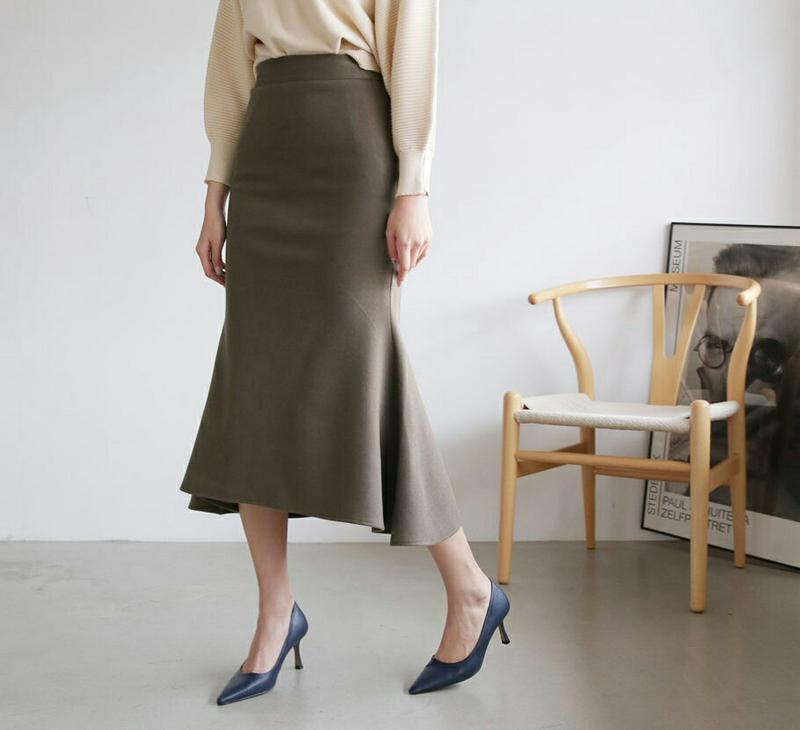 【新作10%OFF】起毛フレアスカート・全3色・t65255 レディース【sk】【韓国 ファッション ボトムス スカート ロング丈 ロングスカート マーメイド マーメイドスカート フレア バックゴム 起毛 シンプル 単色 無地 大人 フェミニン 秋 冬】【ハイホリHIHOLLI】