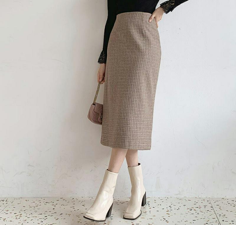 【新作10%OFF】チェックスカート・全2色・t61817 レディース【sk】【韓国 ファッション ボトムス スカート ロング丈 ロングスカート チェック柄 Hライン Hラインスカート スリム スリット シンプル シック 大人 上品 秋 冬】