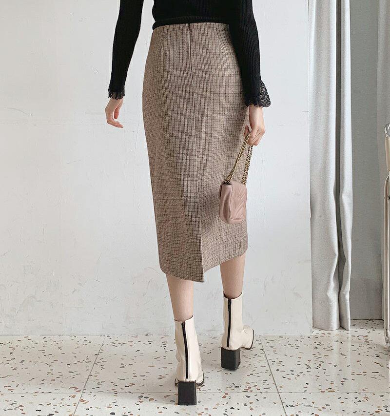 【新作10%OFF】チェックスカート・全2色・t61817 レディース【sk】【韓国 ファッション ボトムス スカート ロング丈 ロングスカート チェック柄 Hライン Hラインスカート スリム スリット シンプル シック 大人 上品 秋 冬】