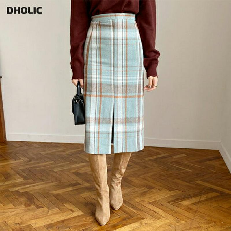 【新作10%OFF】スリットチェックスカート・全3色・t65261 レディース【sk】【韓国 ファッション ボトムス スカート ロング丈 ロングスカート Hライン Hラインスカート スリム チェック柄 スリット シンプル 大人 上品 秋 冬】【ハイホリHIHOLLI】