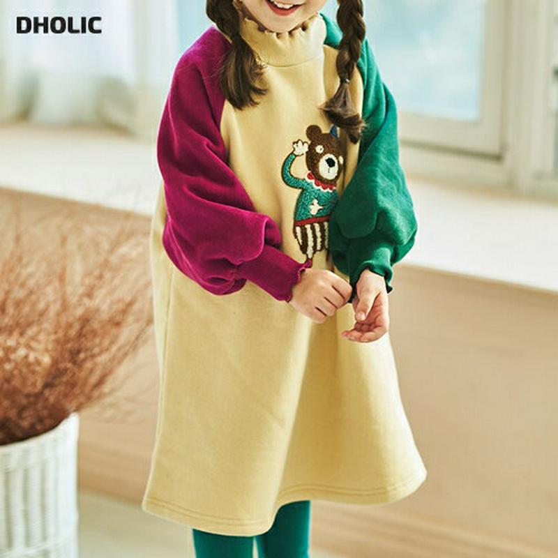 【キッズ20%OFF】裏起毛配色くまワンピース(junior)・u08804 キッズ【9~17才】【ops】【ワンピース ロング ロングワンピース 長袖 裏起毛 配色 くま クマ カジュアル かわいい 女の子 冬 韓国 韓国子供服 子供 こども 子供服 こども服】【KIDS】