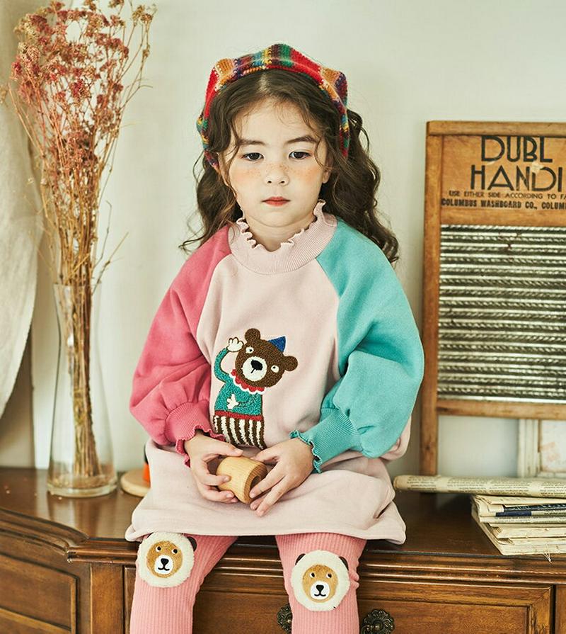 【キッズ20%OFF】裏起毛配色くまワンピース(junior)・u08804 キッズ【9~17才】【ops】【ワンピース ロング ロングワンピース 長袖 裏起毛 配色 くま クマ カジュアル かわいい 女の子 冬 韓国 韓国子供服 子供 こども 子供服 こども服】【KIDS】