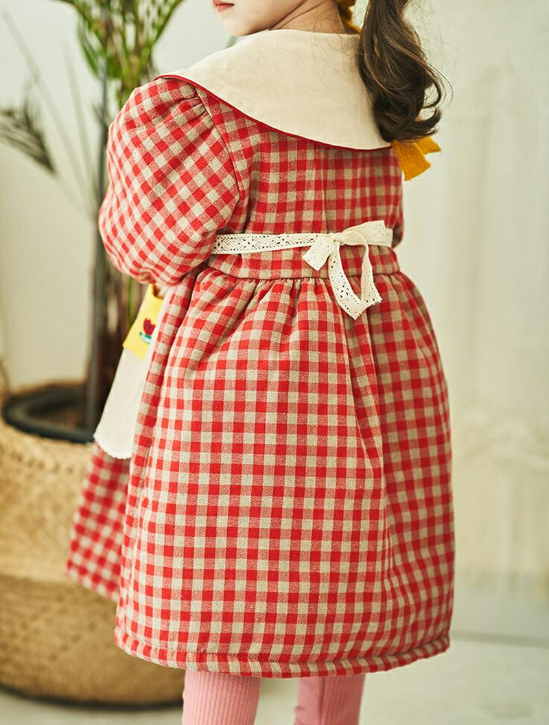 【キッズ20%OFF】ビックカラーワンピース(junior)・u08750 キッズ【9~17才】【ops】【ワンピース ロング ロングワンピース 長袖 チェック柄 ギンガムチェック ビックカラー 襟コンシャス 女の子 秋 冬 韓国 韓国子供服 子供 こども 子供服 こども服】【KIDS】