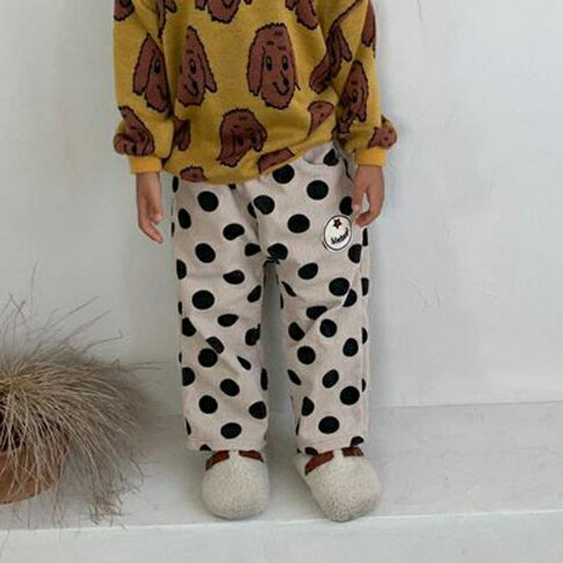 【キッズ20%OFF】裏起毛コーデュロイドットパンツ・u08878 キッズ【3~8才】【pt】【パンツ ズボン　ロングパンツ 長ズボン ジョガーパンツ 裏起毛 シンプル カジュアル ラフ ドット柄 女の子 男の子 冬 韓国 韓国子供服 子供 こども 子供服 こども服】【KIDS】