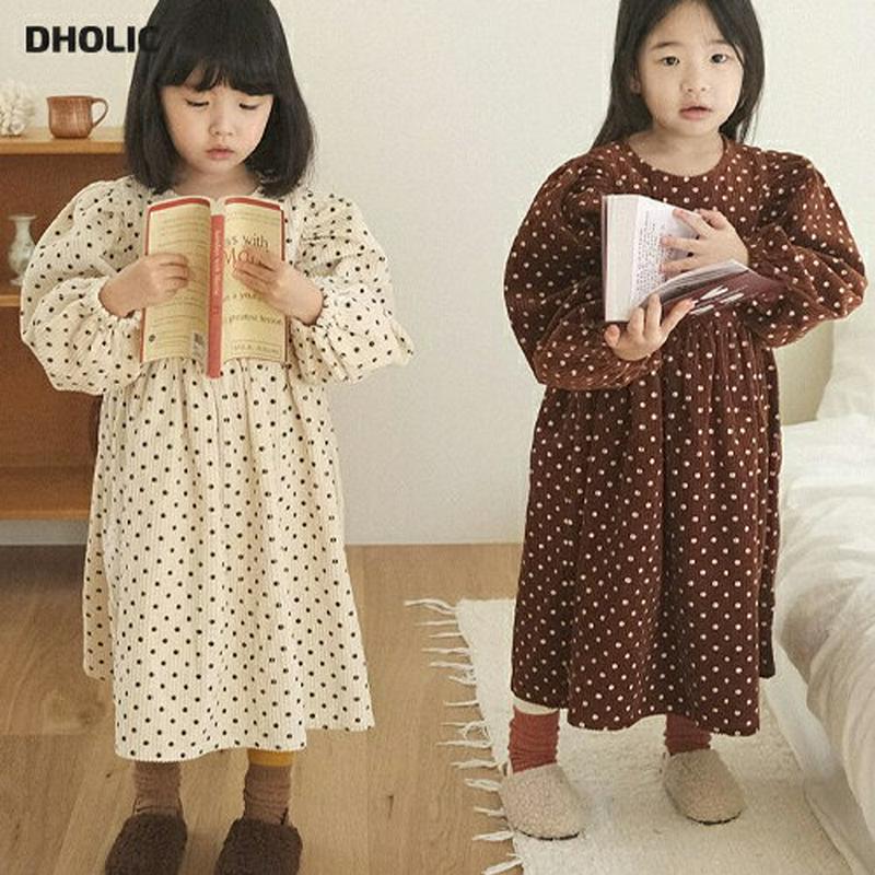 【キッズ20%OFF】パフ袖ドットワンピース(kids)・u08925 キッズ【3~8才】【ops】【ワンピース ロング ロングワンピース 長袖 ドット 柄 パフスリーブ ボリューム袖 袖コンシャス ガーリー かわいい 女の子 秋 冬 韓国 韓国子供服 子供 こども 子供服 こども服】【KIDS】