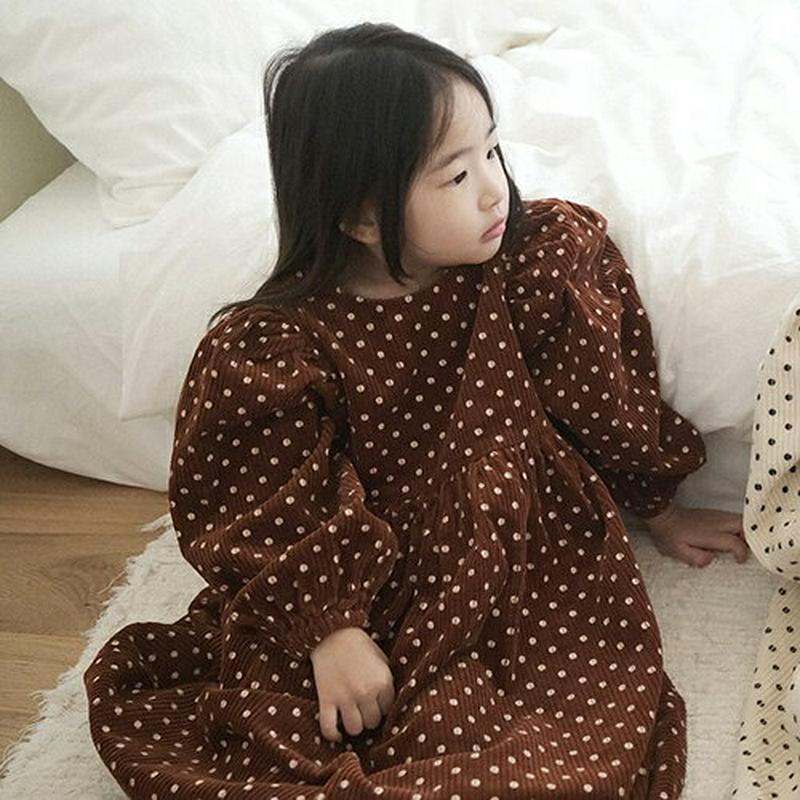 【キッズ20%OFF】パフ袖ドットワンピース(kids)・u08925 キッズ【3~8才】【ops】【ワンピース ロング ロングワンピース 長袖 ドット 柄 パフスリーブ ボリューム袖 袖コンシャス ガーリー かわいい 女の子 秋 冬 韓国 韓国子供服 子供 こども 子供服 こども服】【KIDS】